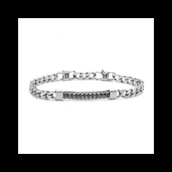 Marlù - BRACCIALE CATENA GRUMETTA CON CENTRALE TENNIS ZIRCONI NERI ACCIAIO