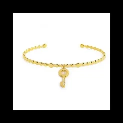 Marlù - BRACCIALE RIGIDO A PALLINE CON PENDENTE CHIAVE CRISTALLI BIANCHI PVD ORO