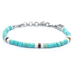 Marlù - Cavigliera con dischetti turchesi occhio di tigre e conchiglie bianche