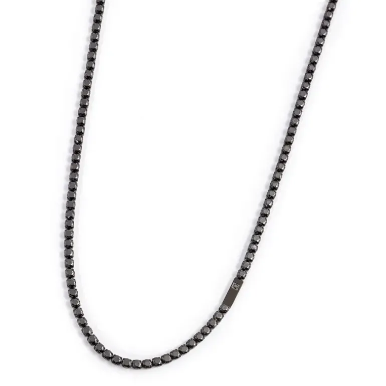 Marlù - COLLANA TENNIS CRISTALLI NERI E PLACCA CON CRISTALLO NERO PVD NERO