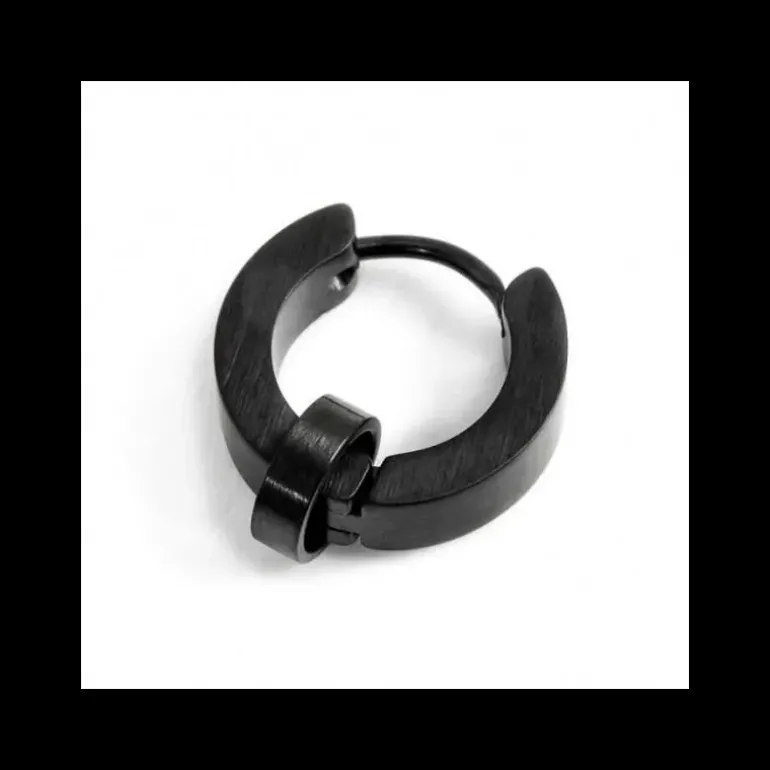 Marlù - MONO ORECCHINO CERCHIO PVD NERO CRISTALLI 14MM SP 3,80MM CON ANELLO