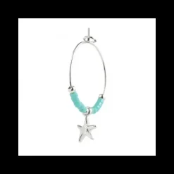 Marlù - MONO ORECCHINO CERCHIO STELLA MARINA PEND E MIYUKI TURCHESI ACCIAIO