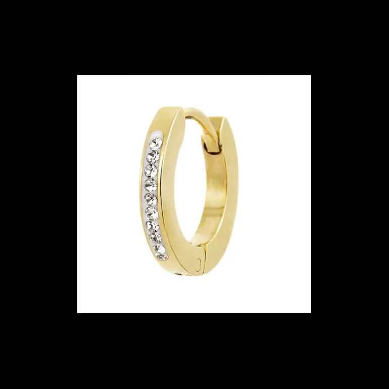 Marlù - MONO ORECCHINO CERCHIO PVD ORO 13MM CRISTALLI BIANCHI