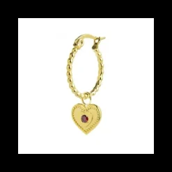Marlù - ORECCHINO A CERCHIO CON PENDENTE CUORE CRISTALLO ROSSO PVD ORO