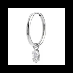 Marlù - ORECCHINO A CERCHIO CON CRISTALLO BAGUETTE BIANCO PENDENTE ACCIAIO
