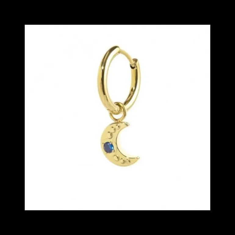Marlù - ORECCHINO A CERCHIO LUNA PENDENTE CON ZIRCONE BLU PVD ORO