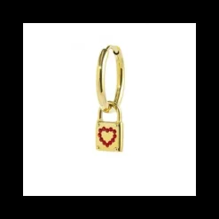 Marlù - ORECCHINO A CERCHIO CON PENDENTE LUCCHETTO CRISTALLI ROSSI PVD ORO