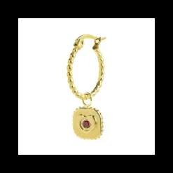 Marlù - ORECCHINO A CERCHIO CON PENDENTE QUADRATO CUORE CRISTALLO ROSSO PVD ORO