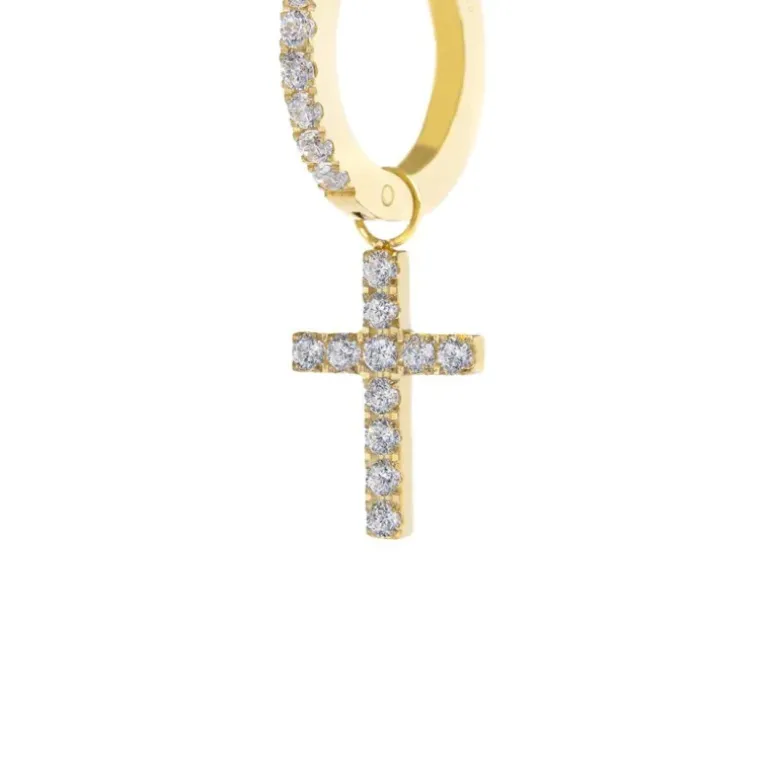 Marlù Orecchino a cerchio con zirconi con croce pendente con zirconi