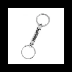 Marlù - PORTACHIAVI DOPPIO ANELLO CON CENTRALE TENNIS ZIRCONI NERI ACCIAIO