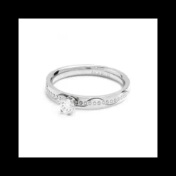 Marlù Anello Con Cristallo E Texture A Cerchi Incisi Acciaio