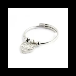Marlù- ANELLO CUORE ACCIAIO STRASS PENDENTE