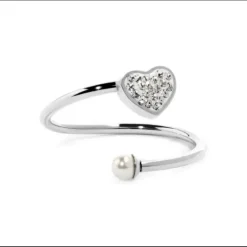 Marlù Anello Cuore Con Cristalli E Perla Acciaio