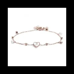 Marlù- Bracciale Cuore Madreperla Con Pendenti Ematite E Cristalli Pvd Rosè