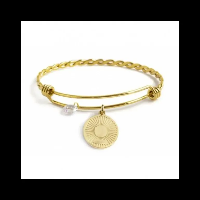 Marlù BRACCIALE RIGIDO BANGLE PENDENTE SOLE CON PERLA E CRISTALLO PVD ORO