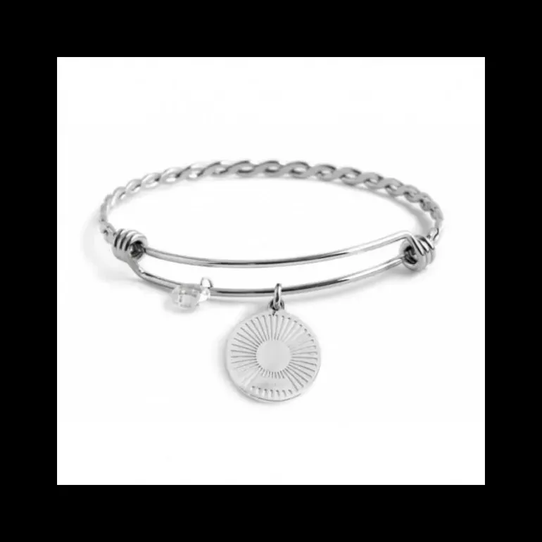 Marlù BRACCIALE RIGIDO BANGLE PENDENTE SOLE CON PERLA E CRISTALLO ACCIAIO