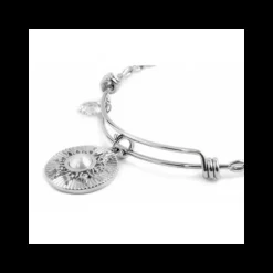 Marlù BRACCIALE RIGIDO BANGLE PENDENTE SOLE CON PERLA E CRISTALLO ACCIAIO