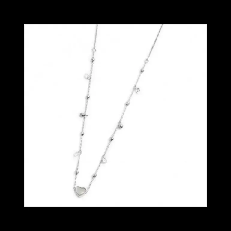 Marlù- Collana Cuore Madreperla Pendente Ematite E Cristalli Acciaio