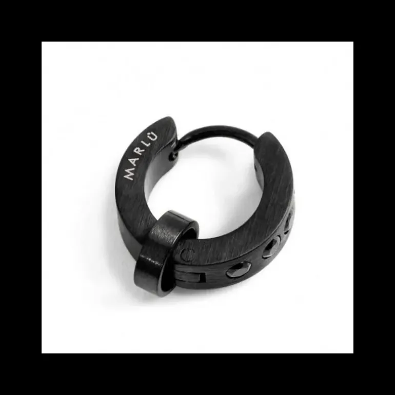 Marlù MONO ORECCHINO CERCHIO PVD NERO 14MM CRISTALLI NERI SP2,30MM CON ANELLO