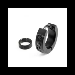 Marlù MONO ORECCHINO CERCHIO PVD NERO 14MM CRISTALLI NERI SP2,30MM CON ANELLO