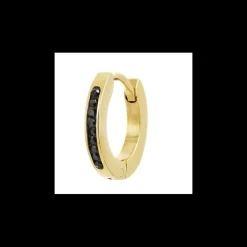 Marlù MONO ORECCHINO CERCHIO PVD ORO 13MM CRISTALLI NERI