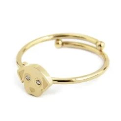 MARLÙ-ANELLO CANE CON CRISTALLI BIANCHI PVD ORO