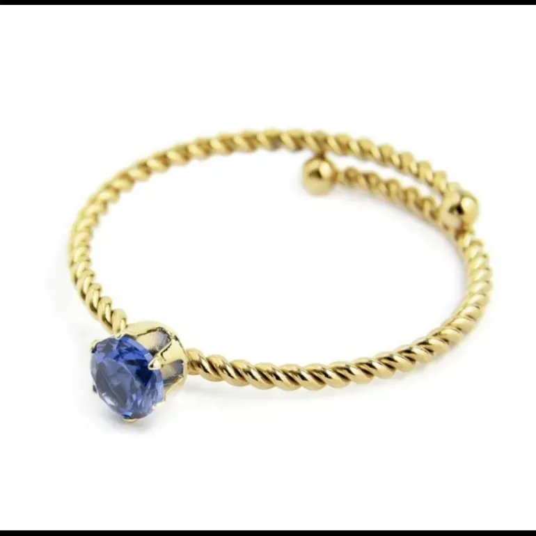 MARLÙ-ANELLO CON CRISTALLO BLU 4 MM PVD ORO