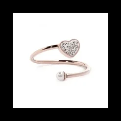 Marlù-Anello Cuore Con Cristalli E Perla Pvd Rosè