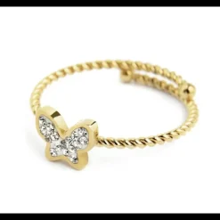MARLÙ-ANELLO FARFALLA CON CRISTALLI BIANCHI PVD ORO