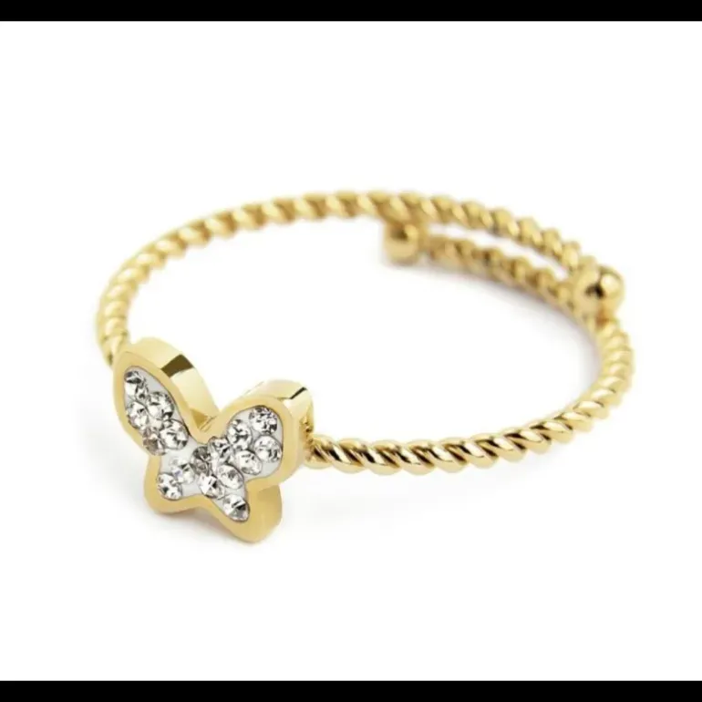 MARLÙ-ANELLO FARFALLA CON CRISTALLI BIANCHI PVD ORO