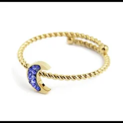 MARLÙ-ANELLO LUNA CON CRISTALLI BLU PVD ORO