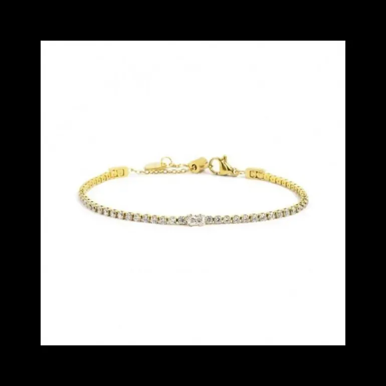 MARLU’ - BRACCIALE TENNIS 2MM ZIRCONI BIANCHI E ZIRCONE BAGUETTE CENTRALE PVD ORO