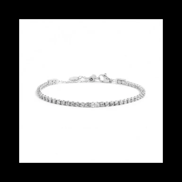 MARLU’ - BRACCIALE TENNIS 2,5MM ZIRCONI BIANCHI E ZIRCONE BAGUETTE CENTRALE ACCIAIO