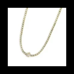 MARLU’ - COLLANA TENNIS CHOKER ZIRCONI BIANCHI E ZIRCONE BAGUETTE CENTRALE PVD ORO