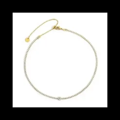 MARLU’ - COLLANA TENNIS CHOKER ZIRCONI BIANCHI E ZIRCONE BAGUETTE CENTRALE PVD ORO