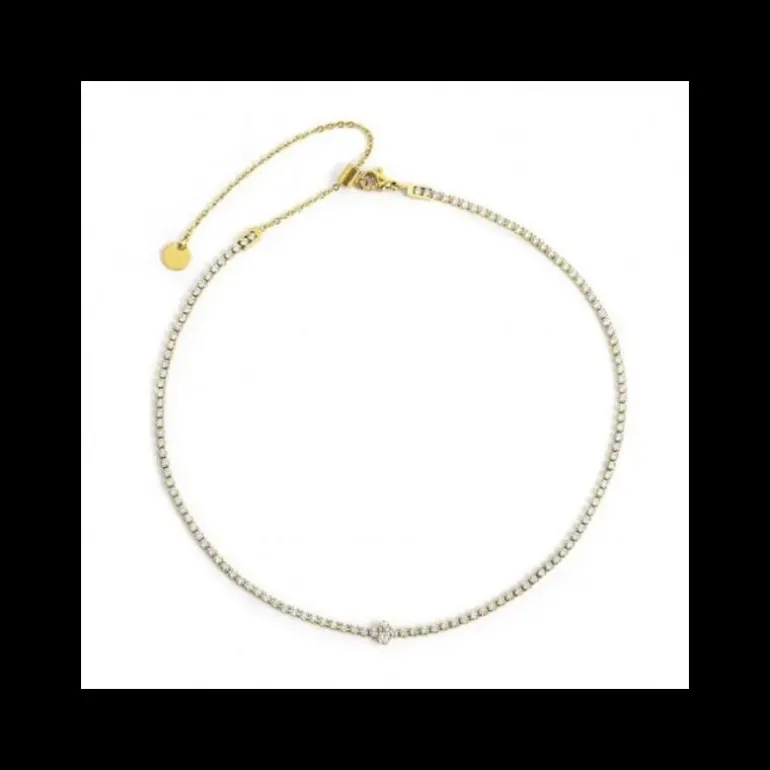 MARLU’ - COLLANA TENNIS CHOKER ZIRCONI BIANCHI E ZIRCONE BAGUETTE CENTRALE PVD ORO
