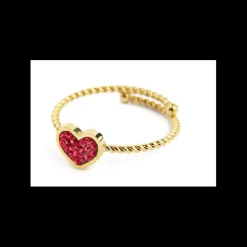 MARLU'-ANELLO CUORE CON CRISTALLI ROSSI PVD ORO