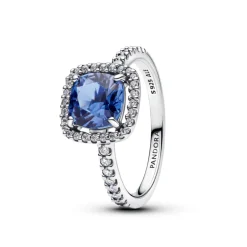 Pandora Anello Punto Luce Quadrato Blu Grande