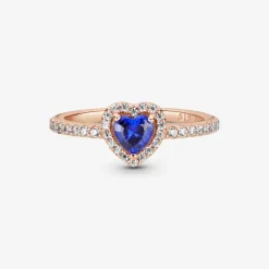 PANDORA - Anello con cuore in rilievo blu scintillante
