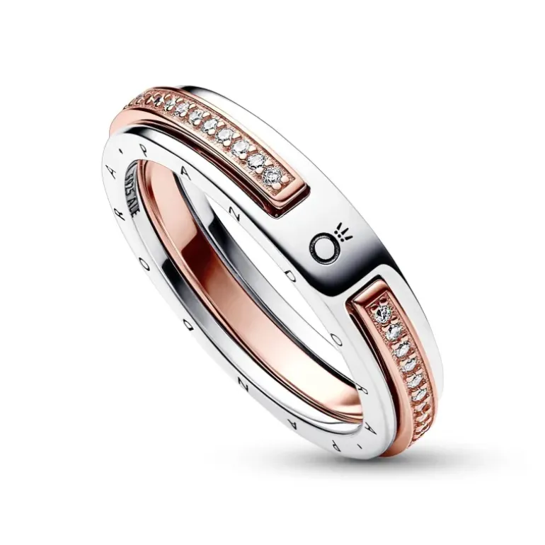 Pandora - Anello Logo e Pavè Bicolore