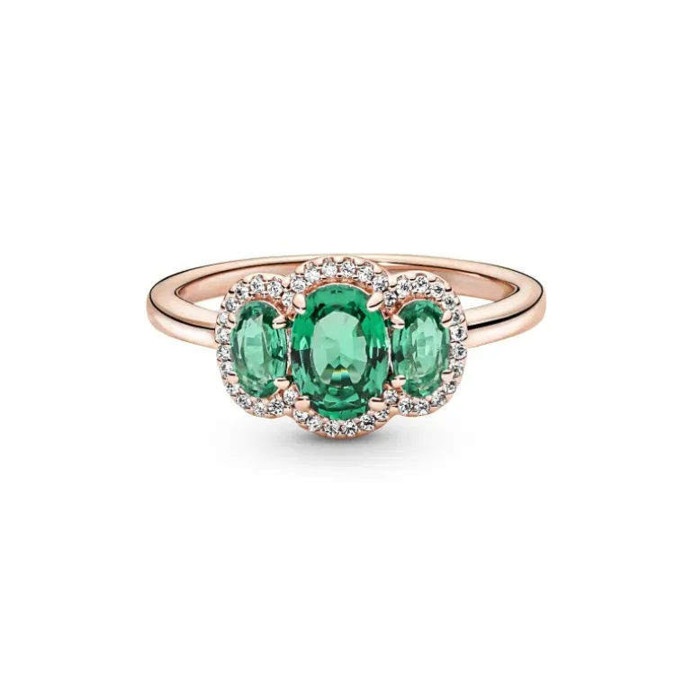 PANDORA - Anello vintage con tre pietre rosé gold and green