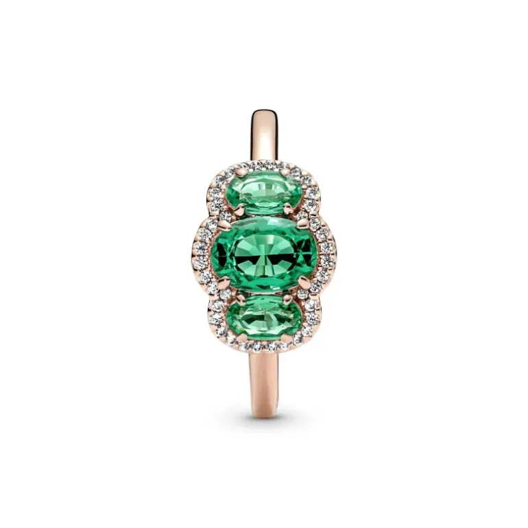 PANDORA - Anello vintage con tre pietre rosé gold and green