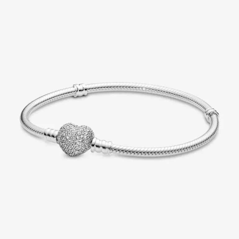 Pandora Bracciale con maglia snake e chiusura a cuore scintillante