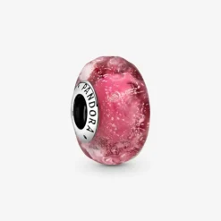 Pandora Charm in vetro di Murano rosa con onde