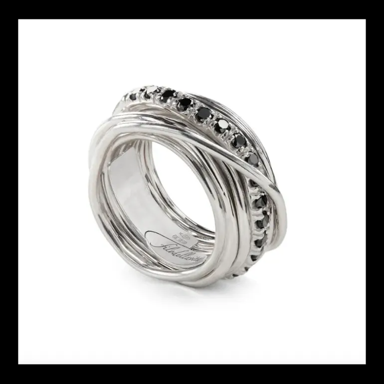 Rubinia Gioielli - Anello Filodellavita Rock 13 fili in Argento 925 e Diamanti Black