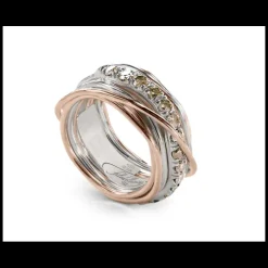 Rubinia Gioielli - Anello Filodellavita Prezioso - 13 fili in Oro Rosa 9kt, Argento 925 e Diamanti Brown