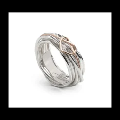Rubinia Gioielli - Anello Filodellavita Classic 7 Fili in Argento 925 e Cuore annodato Oro Rosa 9kt