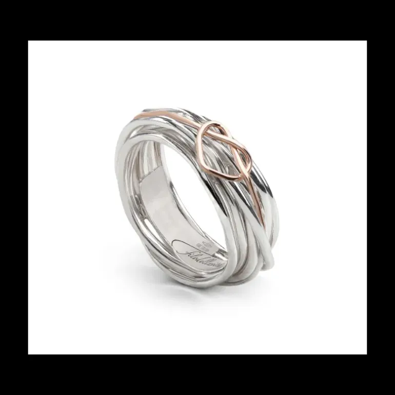 Rubinia Gioielli - Anello Filodellavita Classic 7 Fili in Argento 925 e Cuore annodato Oro Rosa 9kt