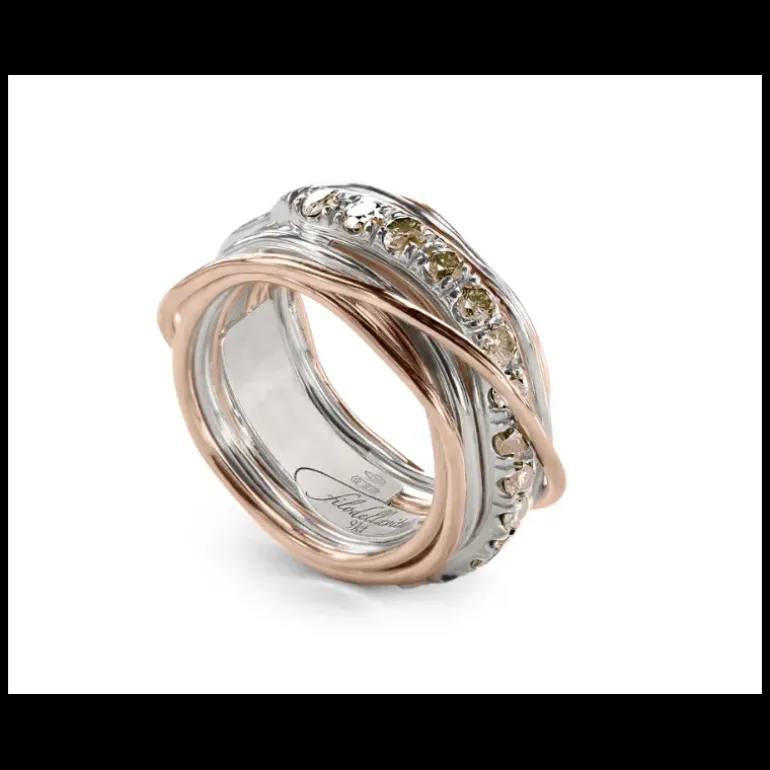 Rubinia Gioielli - Anello Filodellavita Prezioso - 13 fili in Oro Rosa 9kt, Argento 925 e Diamanti Brown
