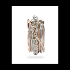 Rubinia Gioielli - Anello Filodellavita Prezioso - 13 fili in Oro Rosa 9kt, Argento 925 e Diamanti Brown